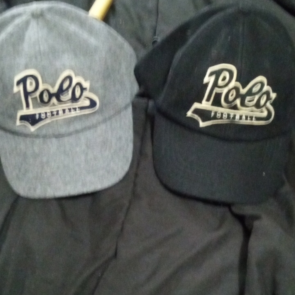 Polo By Ralph Lauren 2 Wool Baseball Caps Leather Straps 1 Black 1 Grey Prestine